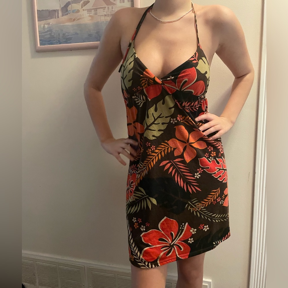 Boho cute mini brown & orange dress!